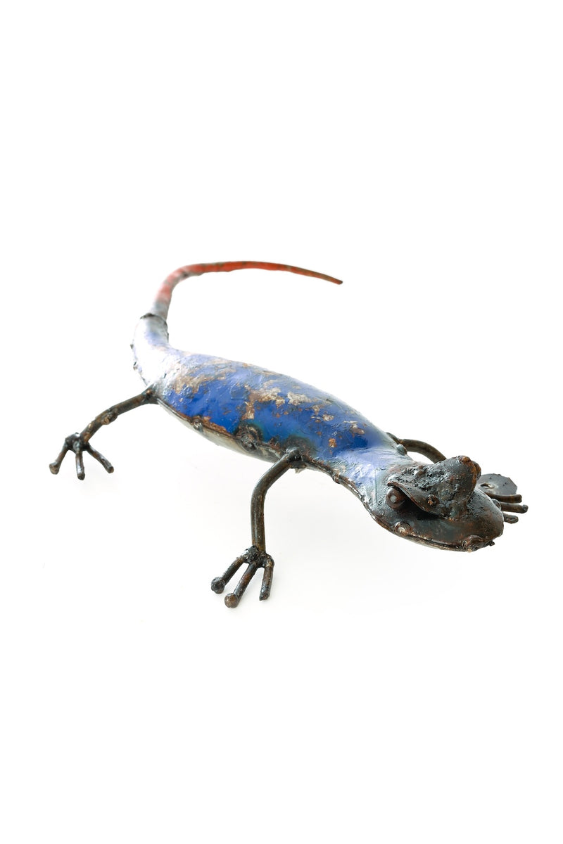 Blue Recycled Metal Salamander Sculpture