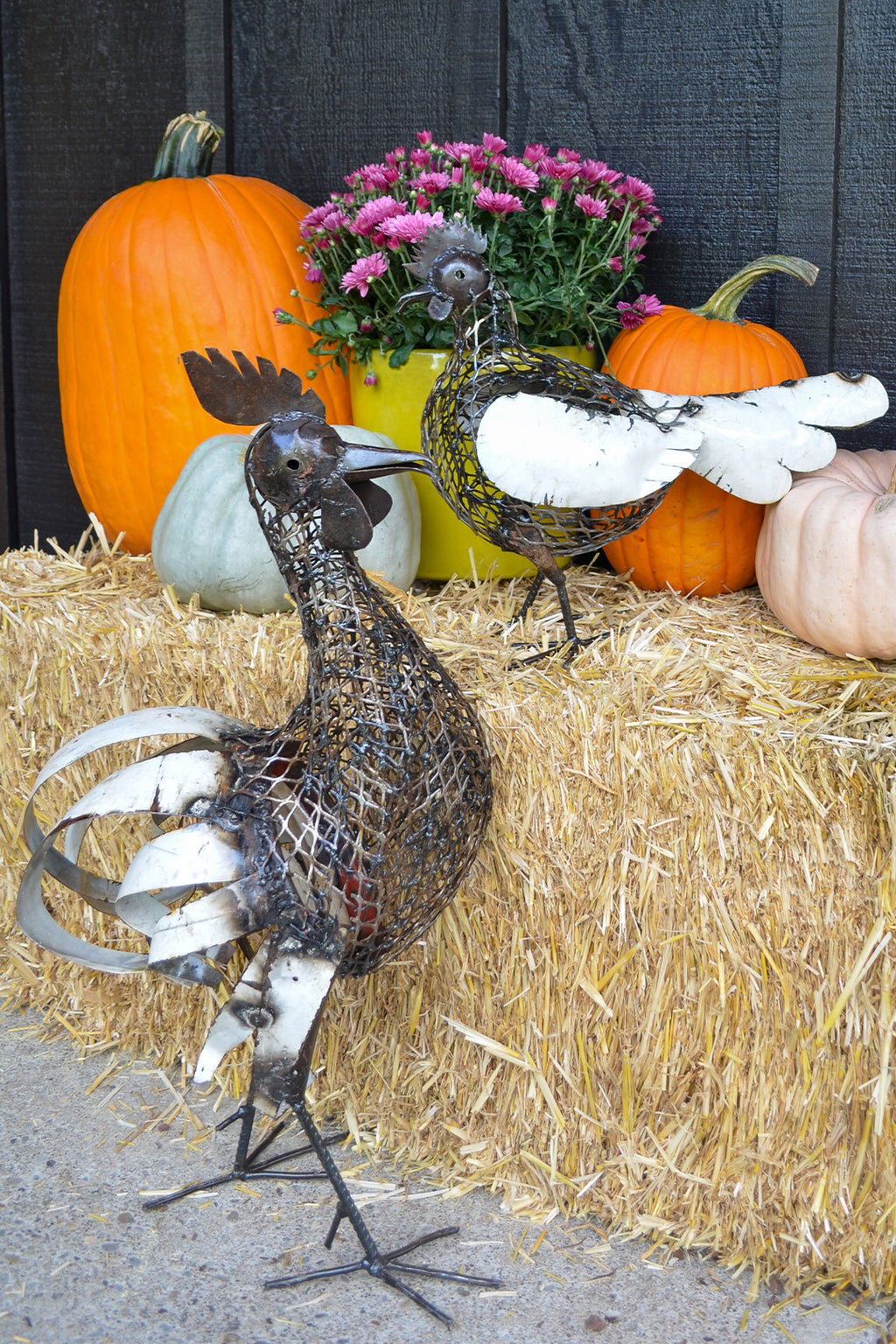 Recycled Metal Mesh Strutting Rooster Sculpture