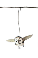 Recycled Metal Owl in Flight Hanging Sculpture