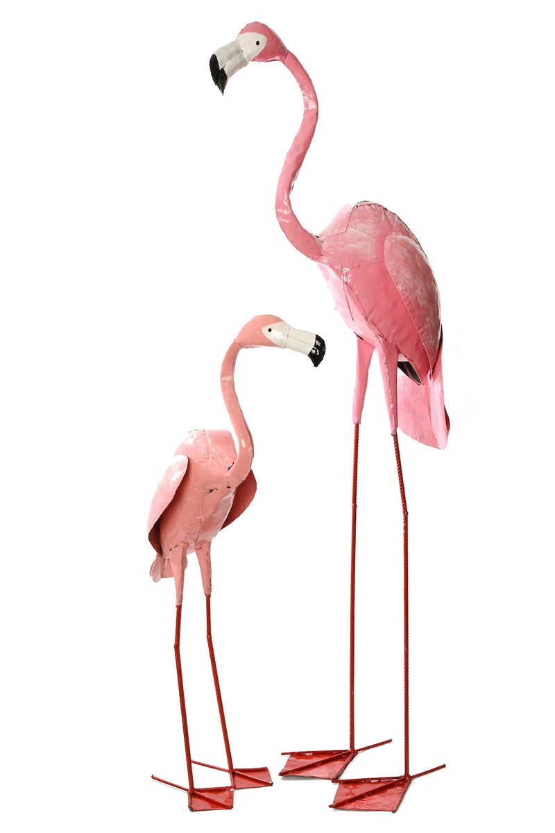 Large Pink Recycled Metal Flamingo Sculpture