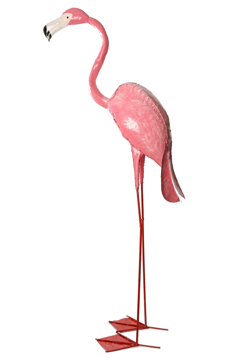 Large Pink Recycled Metal Flamingo Sculpture