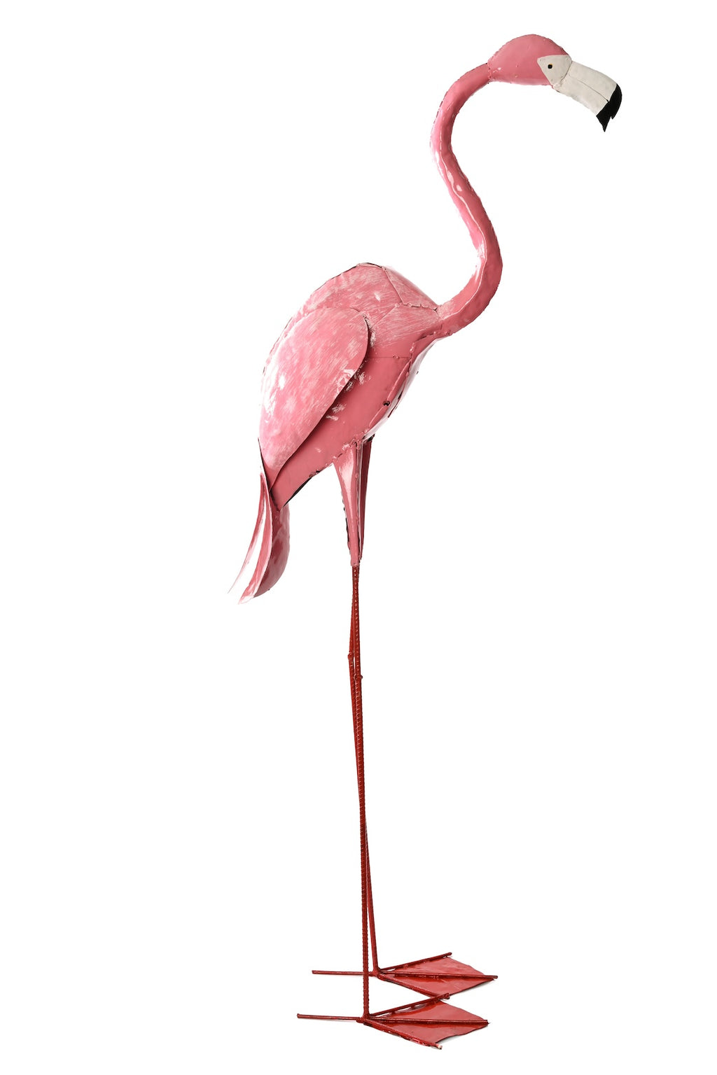Large Pink Recycled Metal Flamingo Sculpture