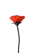 Red Recycled Metal Poppy Garden Stake