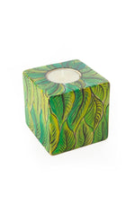 Hand-painted Botanical 3" Cube Soapstone Tea Light Candle Holder