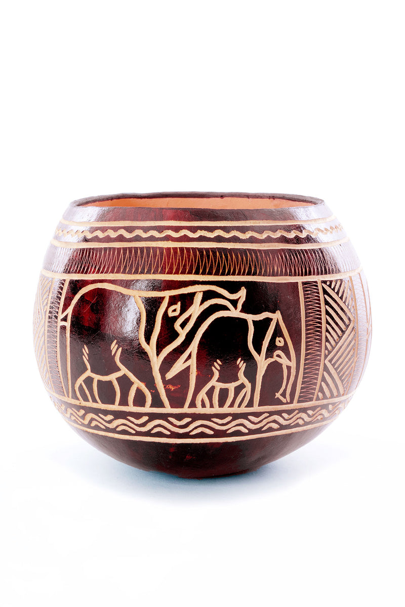 Carved Calabash Gourd Vessel with Assorted Designs