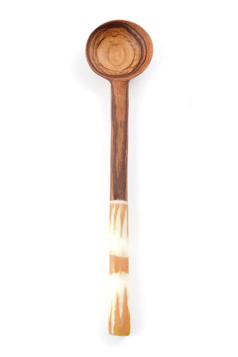 Wild Olive Wood Spoon with Golden Batik Bone Handle