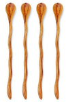 Set of 4 Wild Olive Wood Wavy Cocktail Spoons