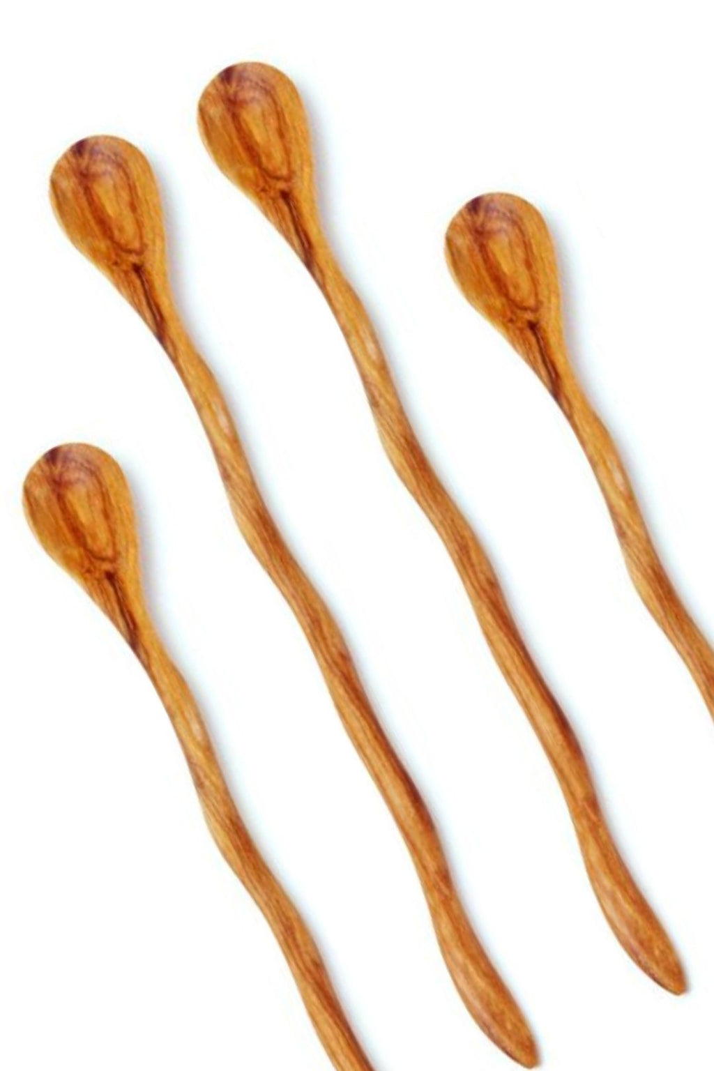 Set of 4 Wild Olive Wood Wavy Cocktail Spoons