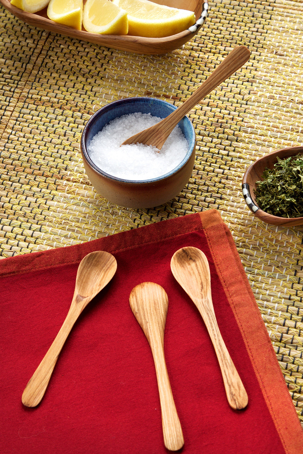 Set of 4 Flat Wild Olive Wood Spice Spoons Default Title