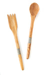 Slender Wild Olive Wood Salad Servers with Striped Bone Inlay Default Title