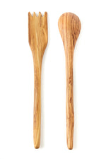 Slender Wild Olive Wood Salad Servers with Striped Bone Inlay Default Title