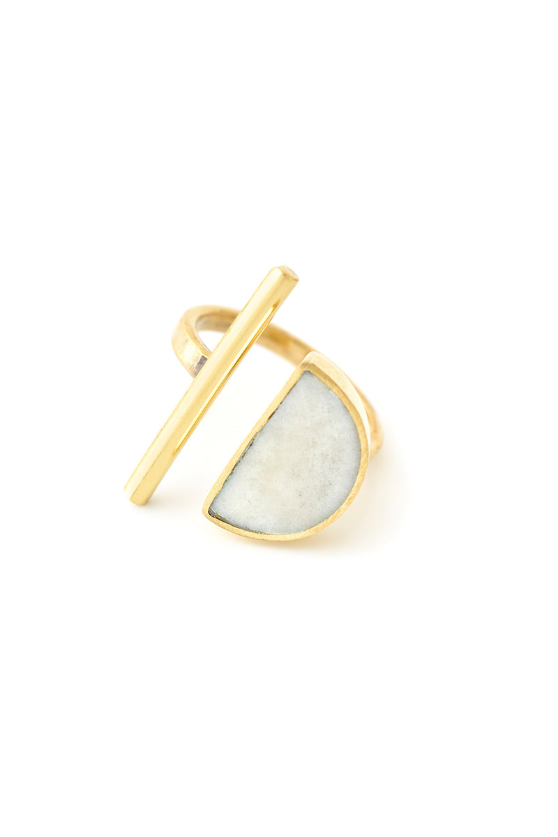 Kenyan Moonrise Horizon Ring in Brass and Light Cow Horn