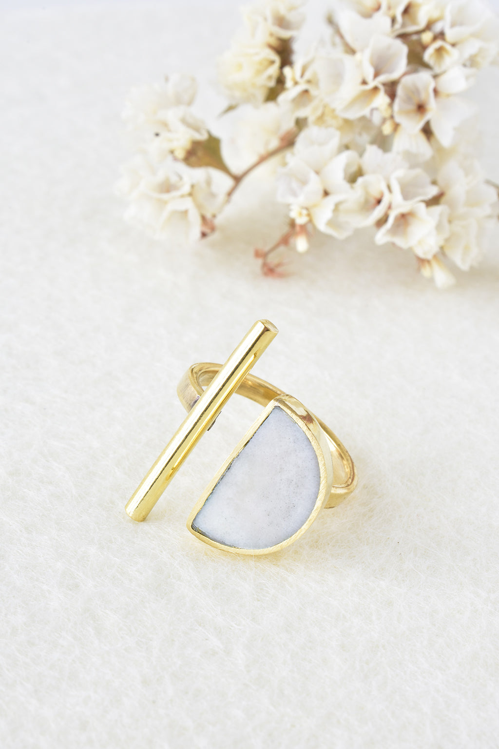 Kenyan Moonrise Horizon Ring in Brass and Light Cow Horn