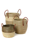 Set/3 Mixed Stripe Baskets with Leather Handles Default Title