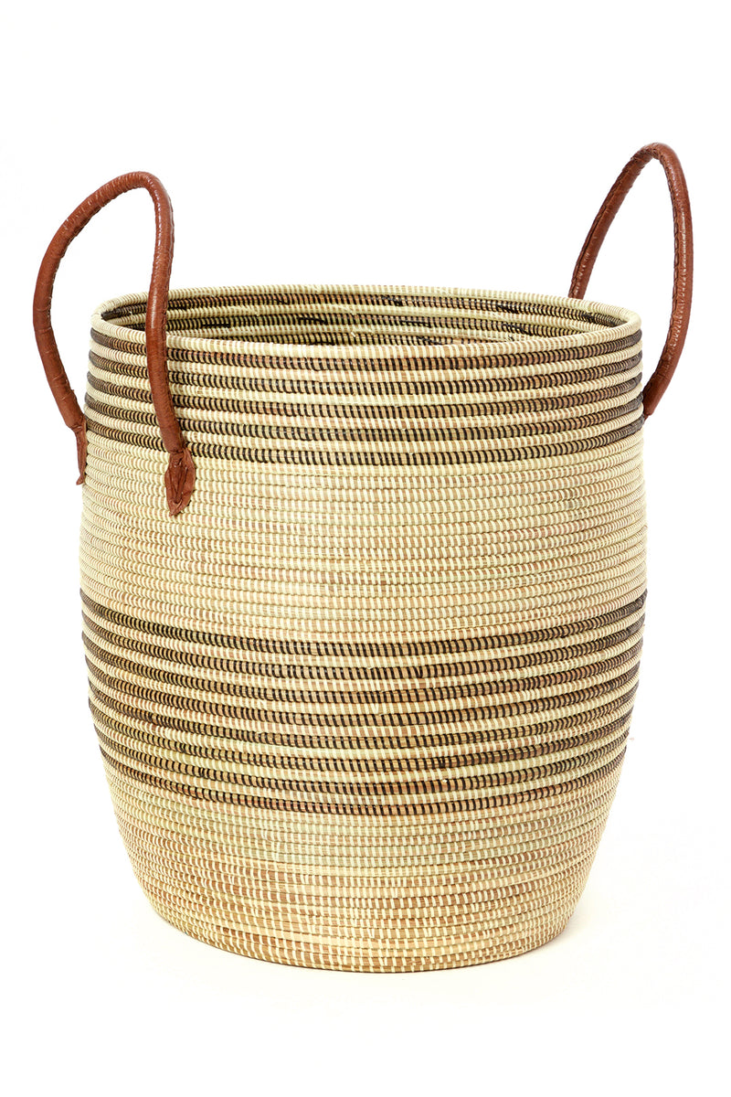 Set/3 Mixed Stripe Baskets with Leather Handles Default Title