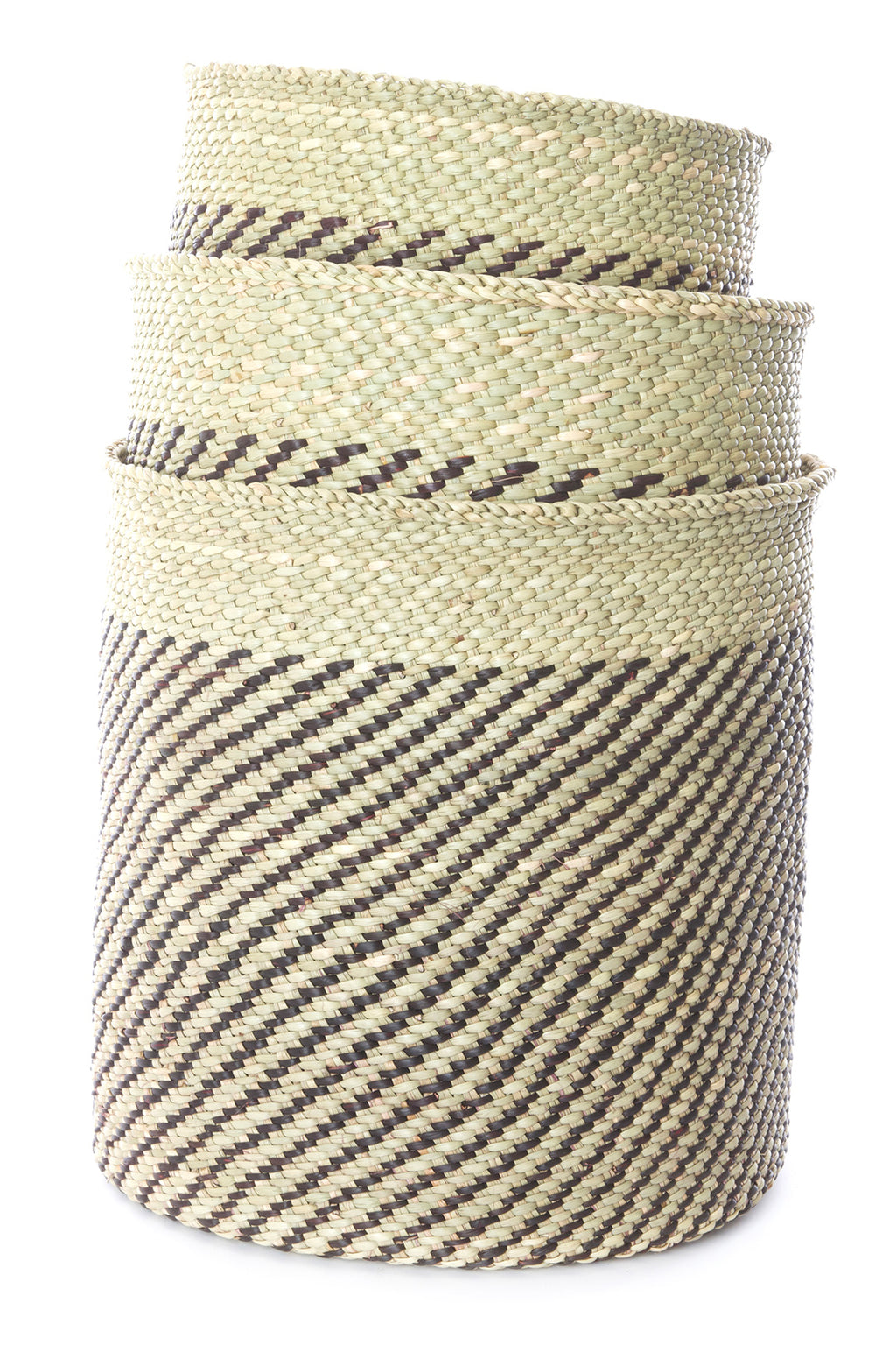 Iringa Basket with Diagonal Black Stripes - Medium